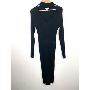 Max Studio Mock Neck Cutout V Sweater Long Dress